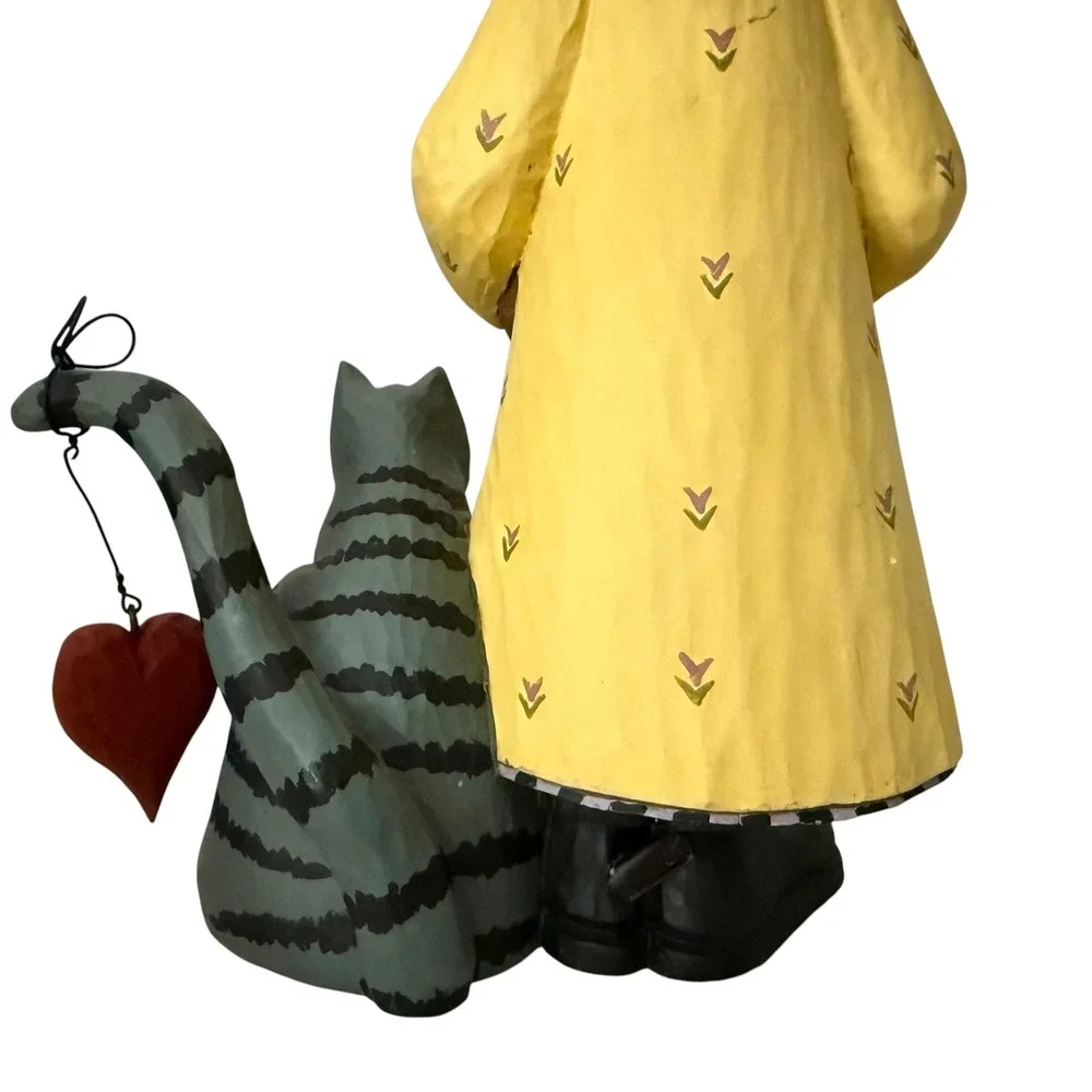Vtg Williraye Studio Figurine Harvesting Love Yellow Cat Resin Folk Art Mint